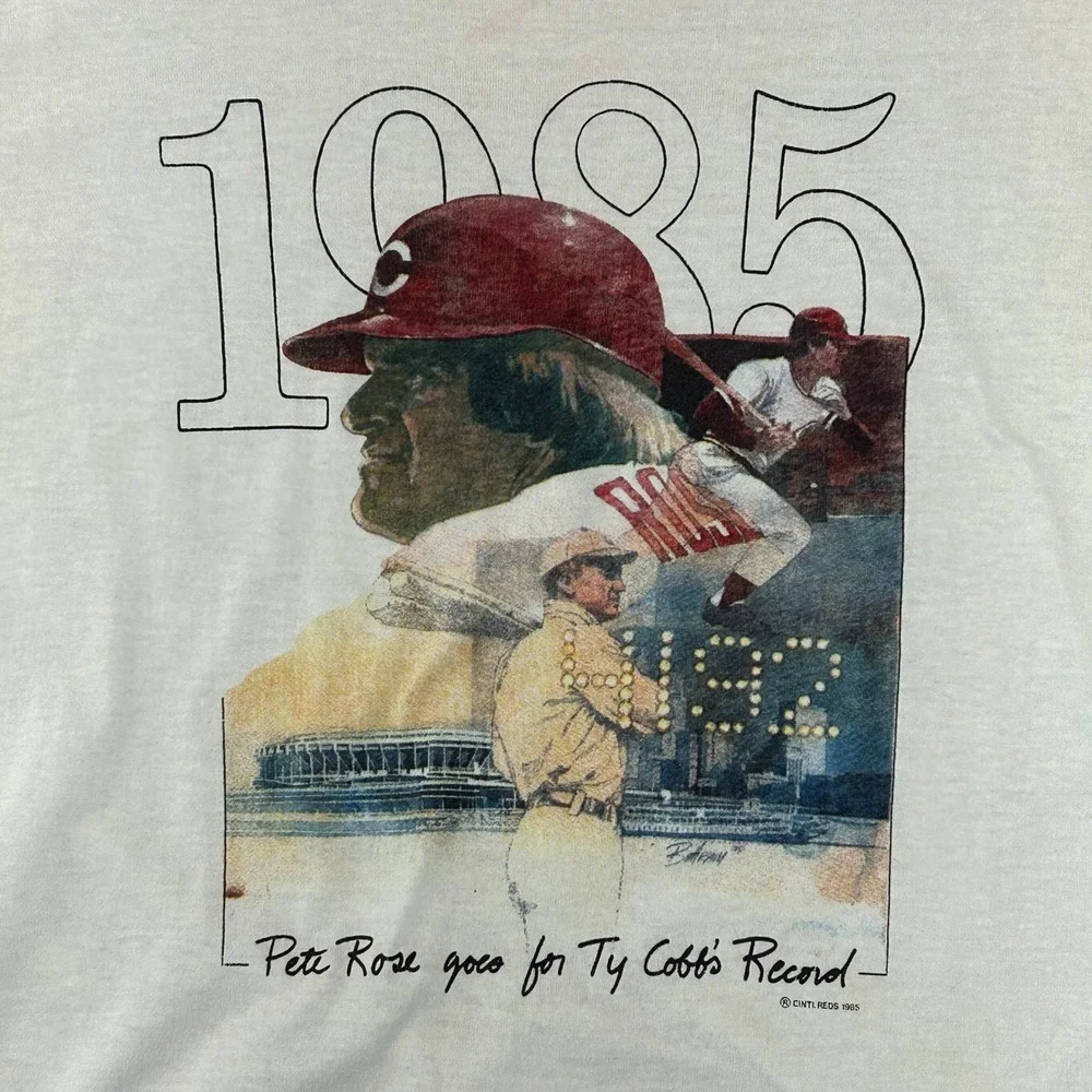 80s Vintage Pete Rose Graphic Ringer Tee Mens Medium Philadelphia Phillies Shirt